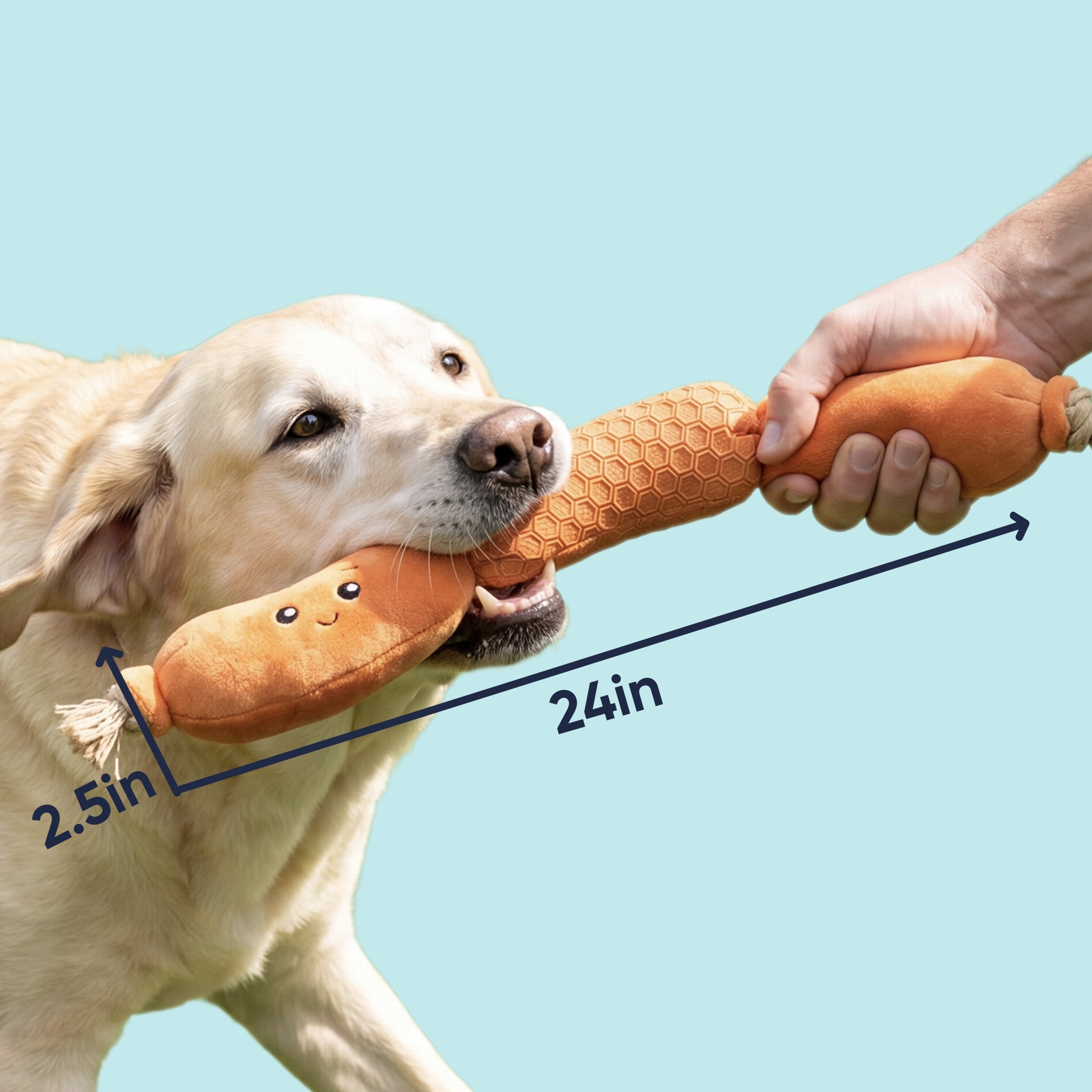 goDog Tough N Texture Hot Links Squeaky Dog Toy, Plush & Rope with Chew Guard Technology, Large