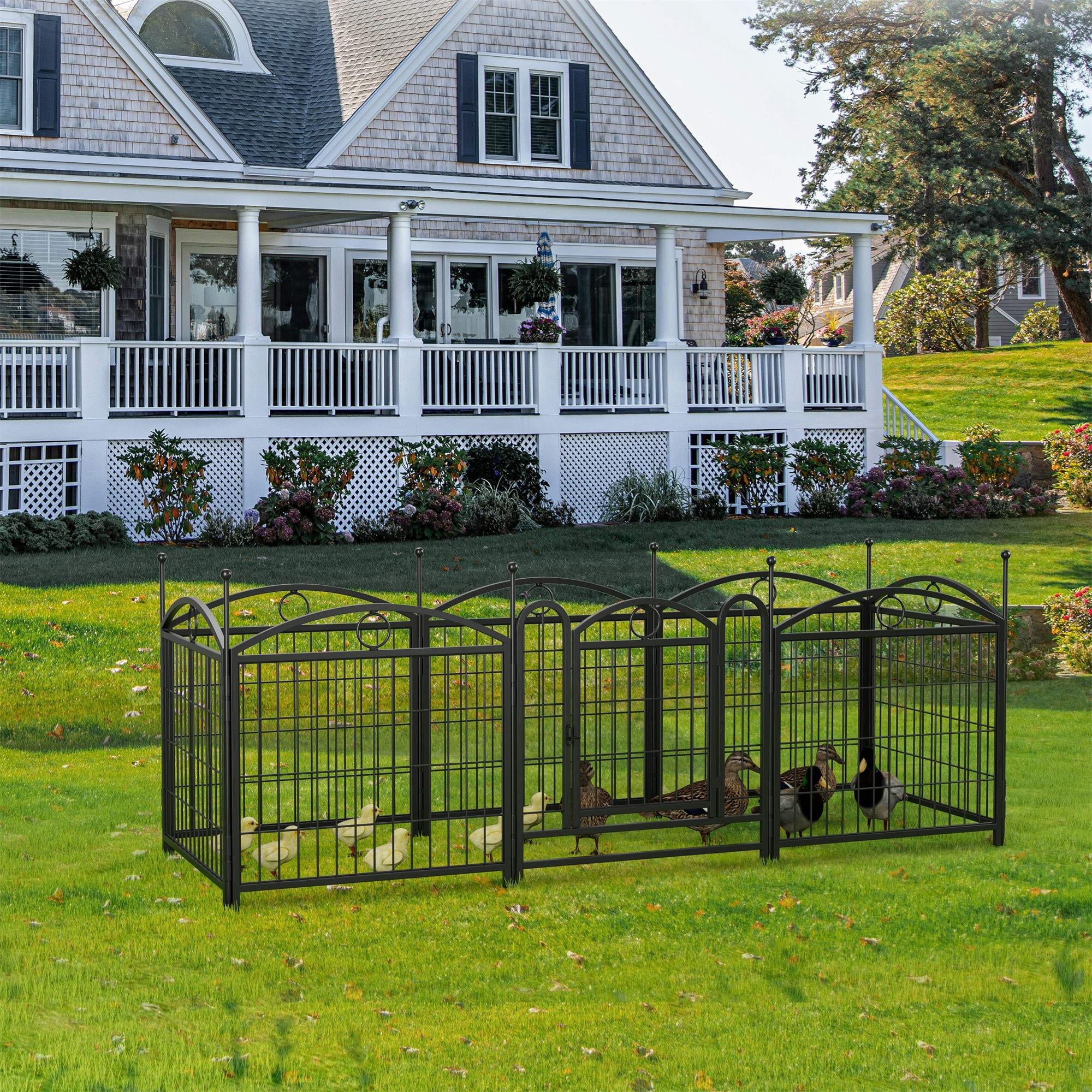 Pefilos Outdoor Dog Playpen with Doors, 24" 8 Panels Indoor Dog Fence Metal Dog Pen Pet Puppy Exercise Pen for RV Camping Garden Yard, Black