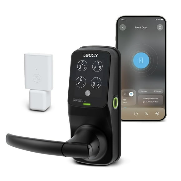 Lockly Secure Pro Smart Lock Wi-Fi, cerradura de puerta con teclado digital de entrada sin llave, cerradura de puerta delantera con sensor biométrico de huellas dactilares 3D con manija, control de vo