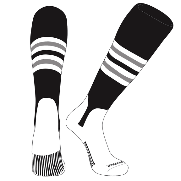PEAR SOX OTC Baseball Softball Stirrup Socks (F, 5in) Black, White, Silver (XS)