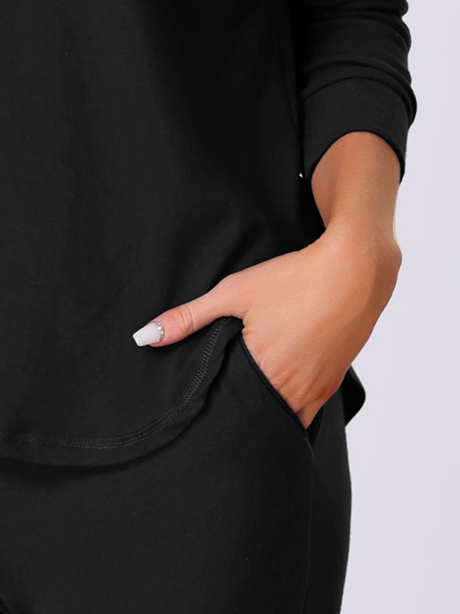DARING DIVA Women's Travel Outfit Knit Long Sleeve Loungewear Set M Black