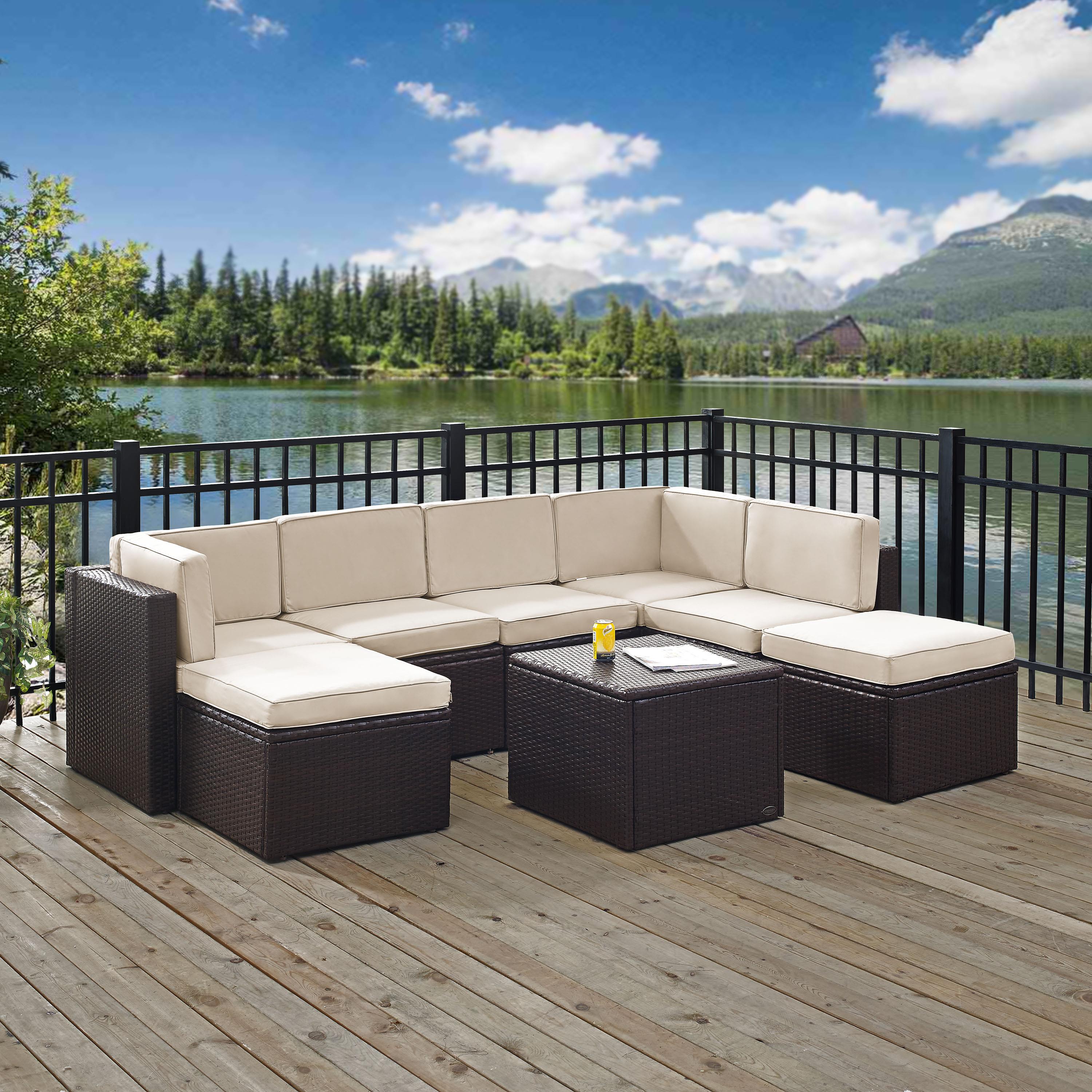 Crosley Palm Harbor 8 Piece Wicker Patio Sectional Set in Brown and Sand - image 5 of 6