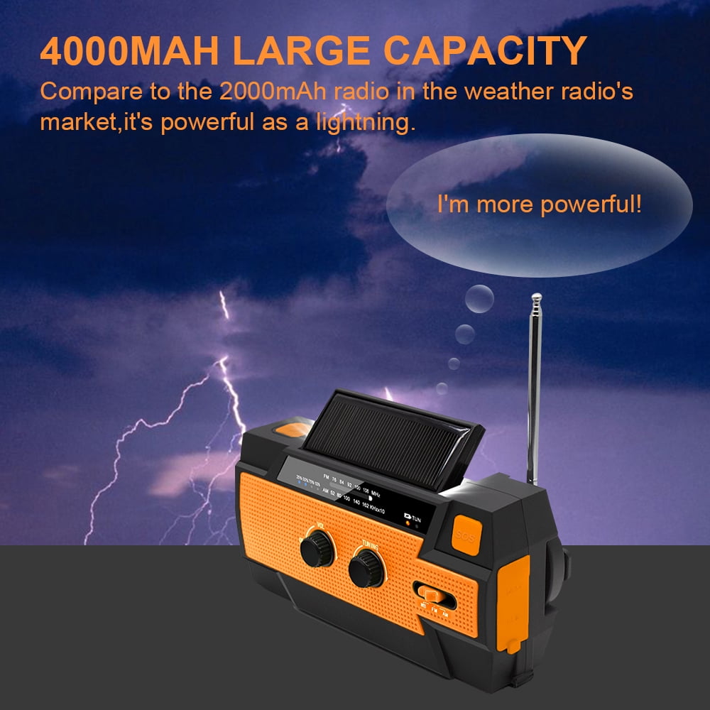 NPET Emergency Crank Radio，4000mAh-Solar Hand Crank Portable AM/FM/NOAA Weather Radio