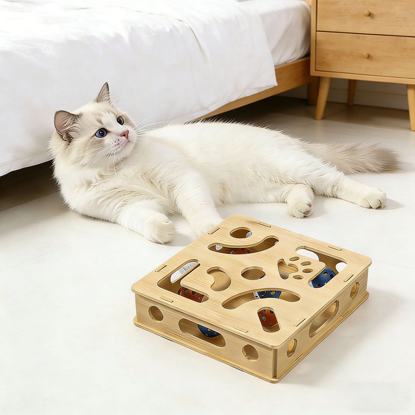 Pet Box Interactive Digging Construction Scene Puzzle Toy - Indoor Pet Puzzle Game Mental Stimulation Exercise, Random Color Balls, Cats Small Dogs