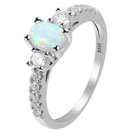 Emily Oval Opal Sterling Silver CZ Engagement Birthstone Statement Ring