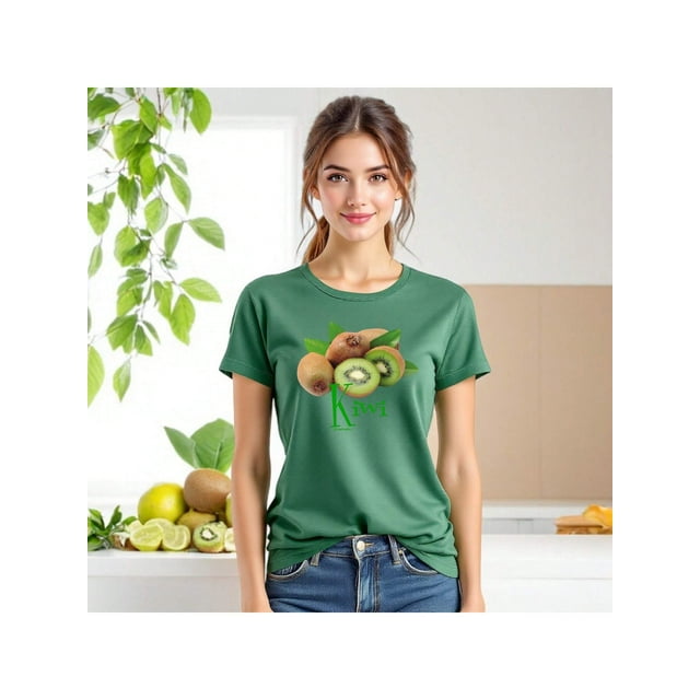 Playera Blusa De KIWI – Estilo Tropical que Te Llena de Vida Ropa Para Mujer Color Verde Talla Mediana Marca Emil SaEs