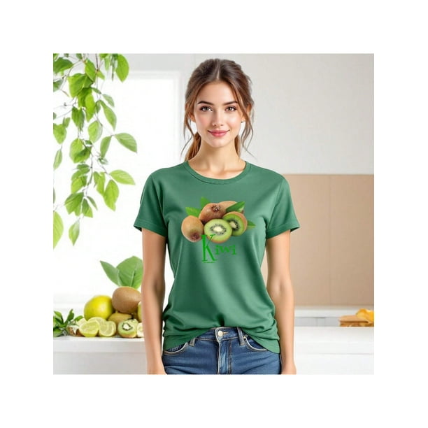 Playera Blusa De KIWI – Estilo Tropical que Te Llena de Vida Ropa Para Mujer Color Verde Talla Mediana Marca Emil SaEs
