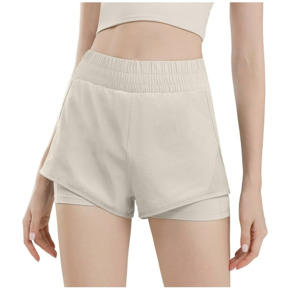 Arnsht 2 in 1 High Waisted Running Shorts for Women Quick Dry Loose Breathable Sport Athletic Workout Thin Yoga Shorts Pants Beige M
