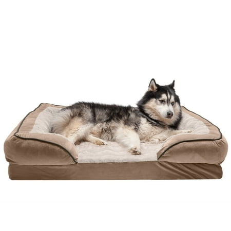 UPC: 0842229119817 | FurHaven Pet Products | Memory Foam Perfect Comfort Velvet Waves Sofa-Style Couch Pet Bed for Dogs & Cats  Brownstone  Jumbo
