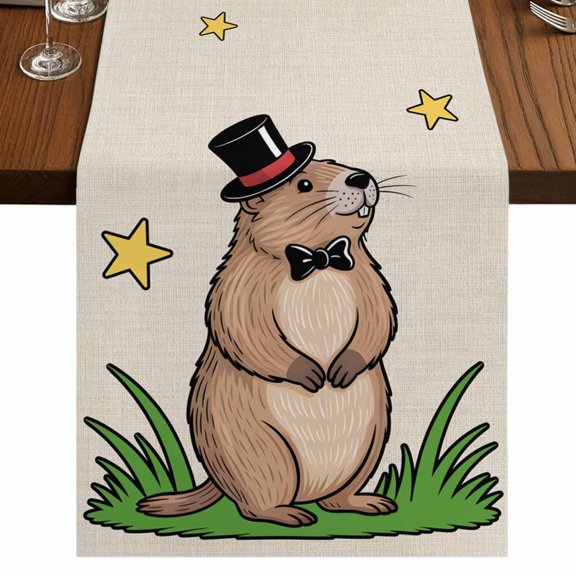 Table Runners 72 Inches Long Dress Scarves, Groundhog Day Farmhouse Kitchen/Dining Table Runner, Coffee Tablerunners, Rustic Spring Botanical Star Yellow 16x72 Inch