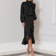 thumbnail image 6 of IDOPIP Women's Elegant Long Sleeve Satin Dress Mock Neck Elastic Waist Cocktail Party Maxi Dress, 6 of 7