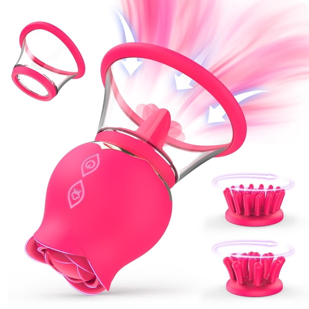 Vibrador succionador de cl�toris FunnyOne, juguete rosa con 3 cabezales de cepillo, 2 copas extra�bles, 8 modos de succi�n y 12 modos de rotaciÉ