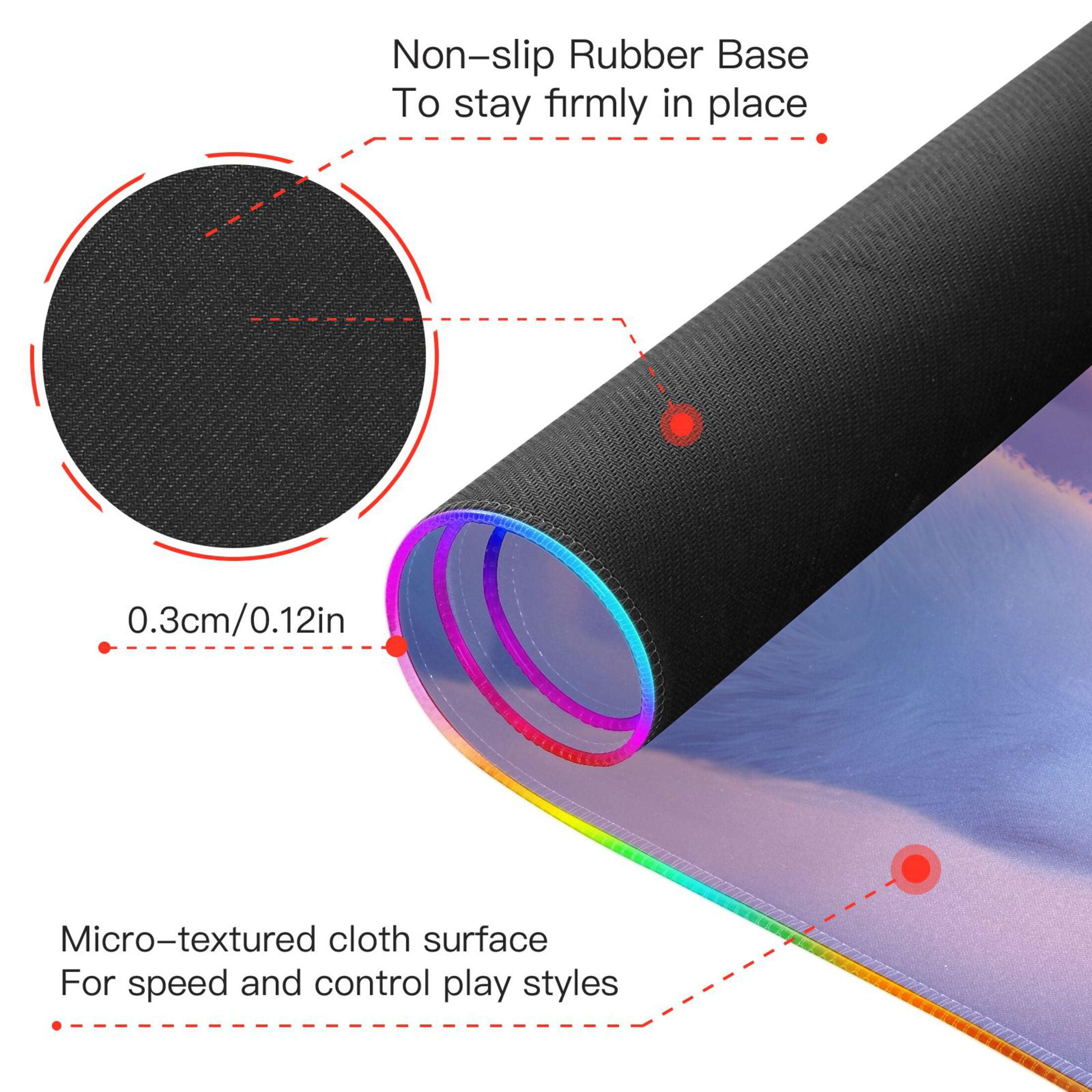 Large RGB Gaming Mouse Pad Led Glowing Mousepad Non-Slip Rubber Base 13 Light Modes 35.4x15.7 Cute White Rabbit Sleep on Clouds