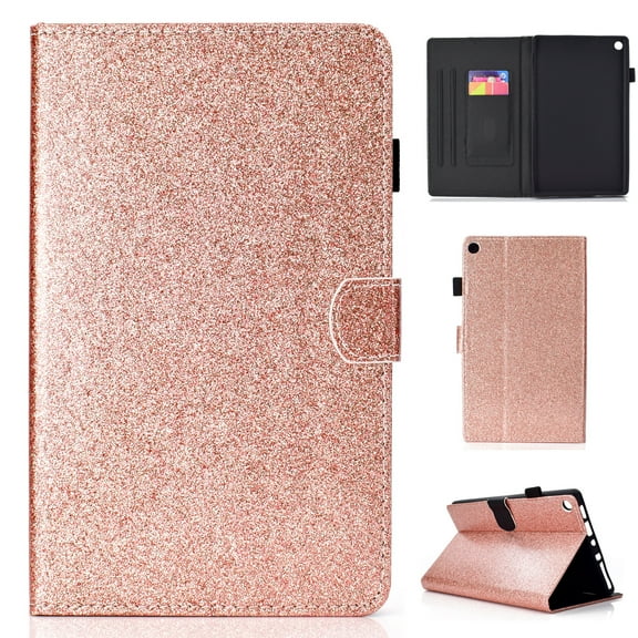 Fire HD 8 2018 2017 2016 Case Cover Glitter, Allytech Slim PU Leather Full Protective Auto Sleep Wake Anti-Scratch Folio Style Stand Case for Amazon Kindle Fire HD 8 8th/6th/6th Generation, Rosegold