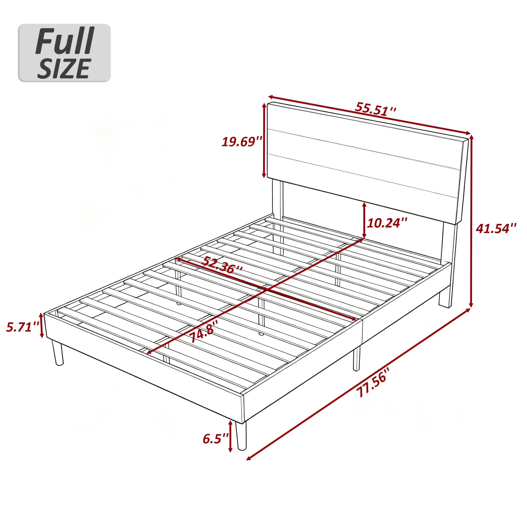 BSHTI Full Size Linen Blend Upholstered Platform Bed Frame with Soft Headboard, Wood Slats, No Box Spring Needed for Bedroom（Light Grey）