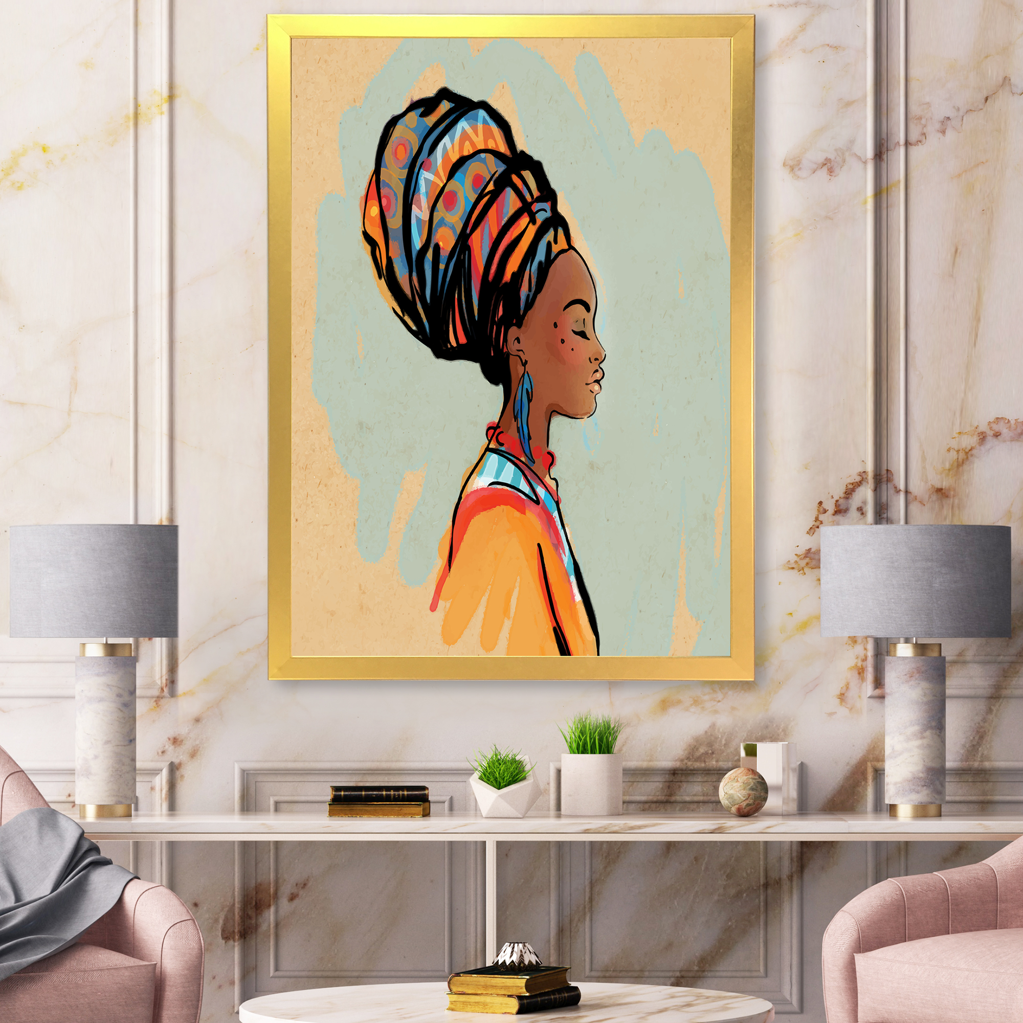 Designart 'Portrait of African American Woman With Turban III' Modern Framed Art Print