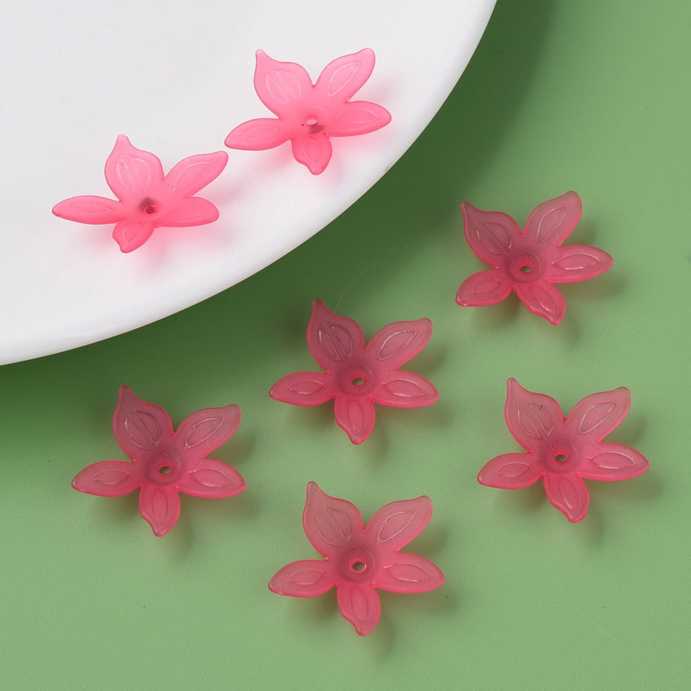 Transparent Acrylic Beads Frosted Flower Cerise 26x27x6mm Hole: 1.8mm 980pcs/500g