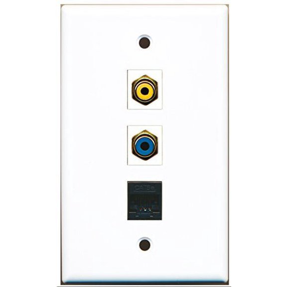 RiteAV - 1 Port RCA Yellow and 1 Port RCA Blue and 1 Port Cat5e Ethernet Black Wall Plate