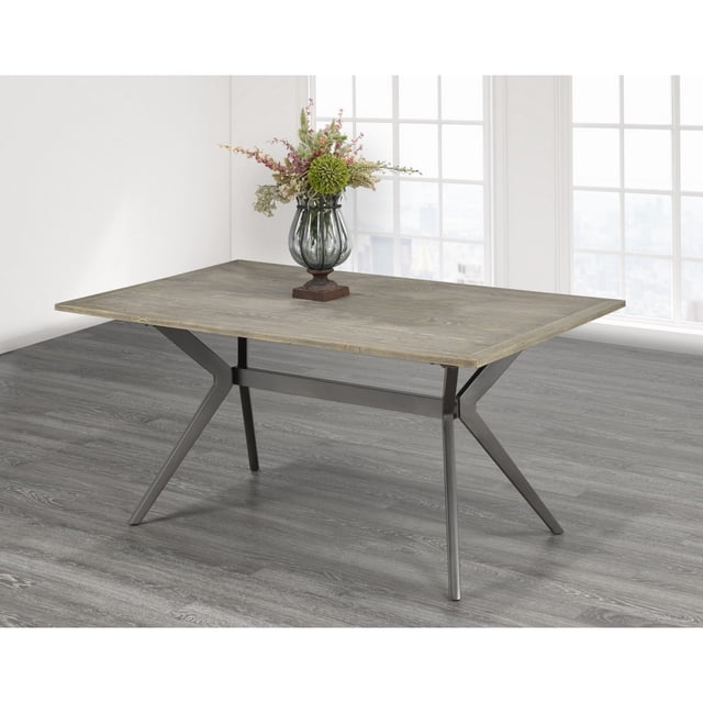 Brassex Celine Rustic Oak Dining Table with Metal Base for Kitchen and Dining Room