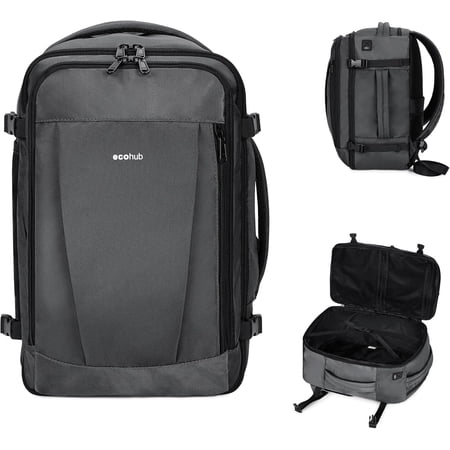 WANDF Travel Backpack 13 Pockets Carry On Personal Item Bag 18x14x8 for Spirit Airlines 30L Waterproof Laptop Backpack Weekender Bag for Men Women Daypack for Business Travel Gym Light Grey