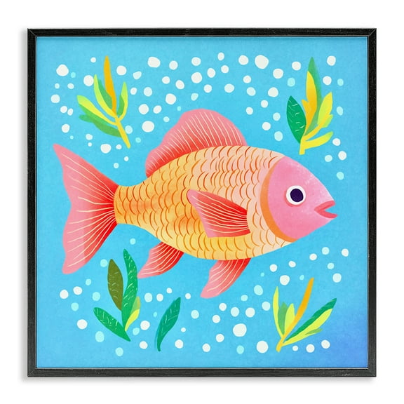 Stupell Industries Happy Fish Underwater Animals Painting Black Framed Art Print Wall Art, 12 x 12