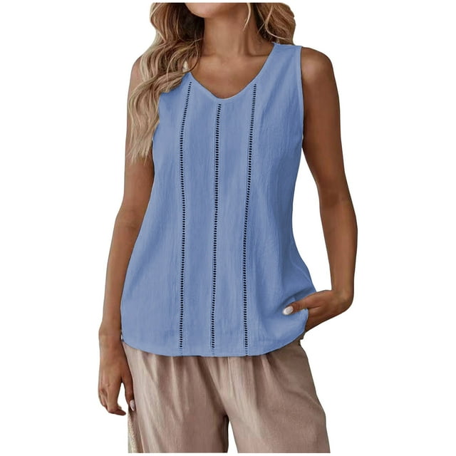 Vestidos Casuales Para Mujer, Blusas De Mujer De Moda Camiseta informal de cuello redondo sin mangas para mujer de moda de verano
