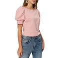 thumbnail image 4 of INSPIRE CHIC Puff Sleeve Blouse Top for Women's Casual Boat Neck T Shirt Pink XS, 4 of 6