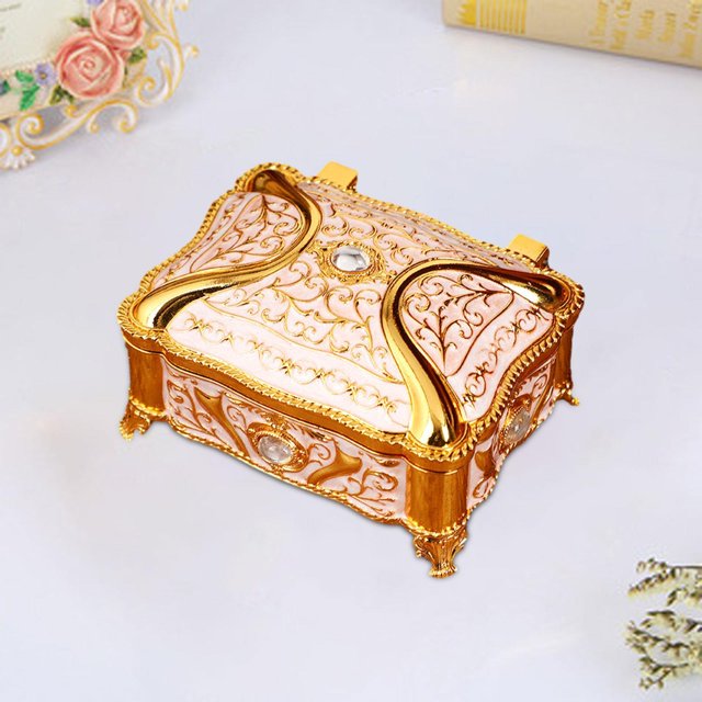 Joya de metal Jewelry Case Container CONTENADOR para VINTAGE Organizador de almacenamiento de baratijas Caja de recuerdos para pendientes Regalos de oro