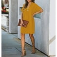 thumbnail image 3 of Chouyatou Women's Loose Fit V Neck Short Sleeve Tunic Solid Color Mini Shift Dress, 3 of 5