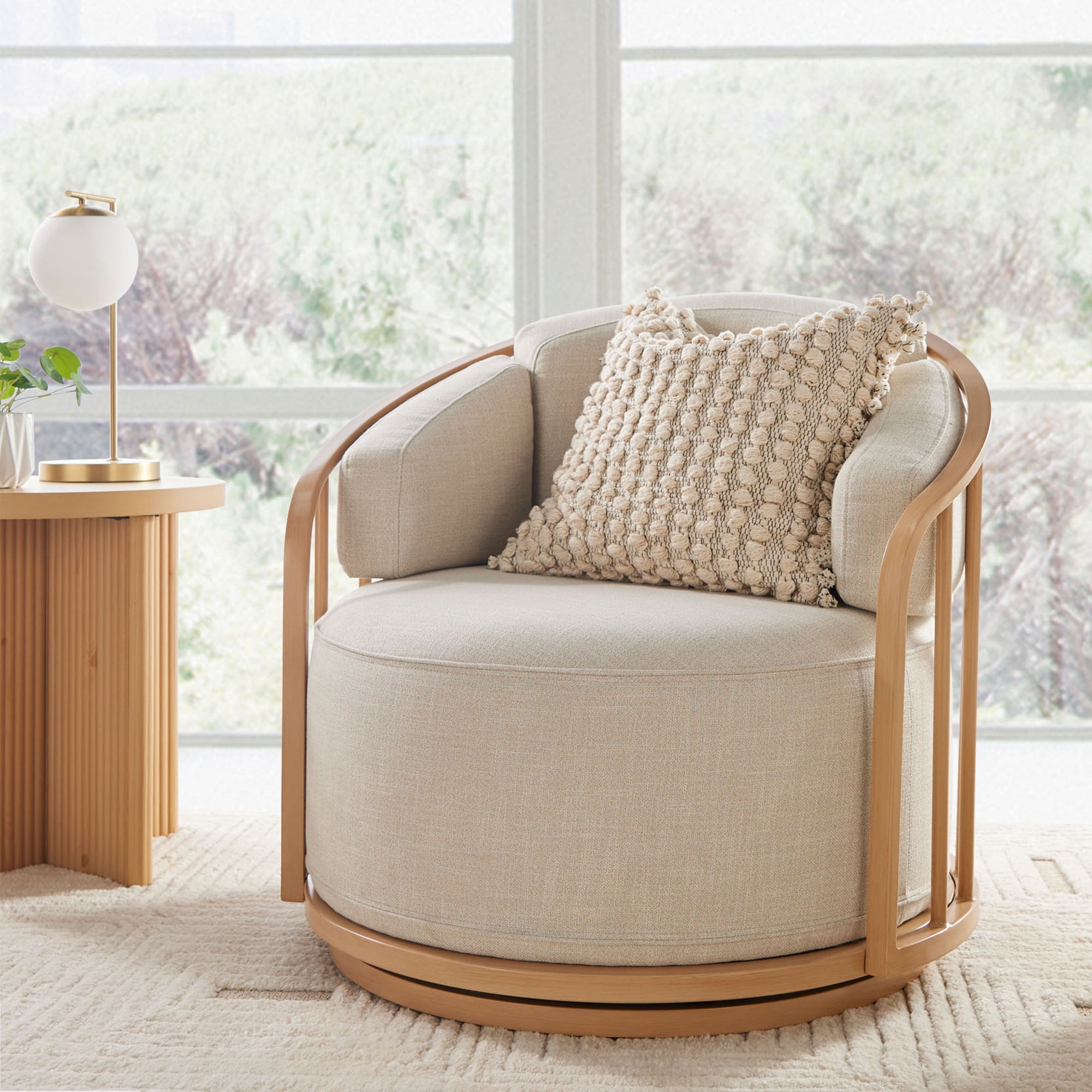 Better Homes & Gardens Lillian Swivel Birdcage Accent Chair, Cream Linen-Like Polyester