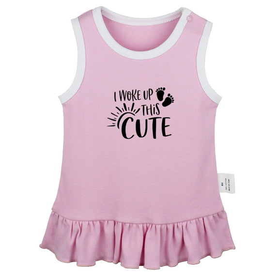 I Woke Up This Cute Funny Dresses For Baby, Newborn Babies Skirts, Infant Princess Dress, 0-24M Kids Graphic Clothes (Pink Sleeveless Dresses, 6-12 Months)