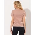 thumbnail image 4 of Unique Bargains Women's Satin Pleated Round Neck Button Front Top Pink L, 4 of 5