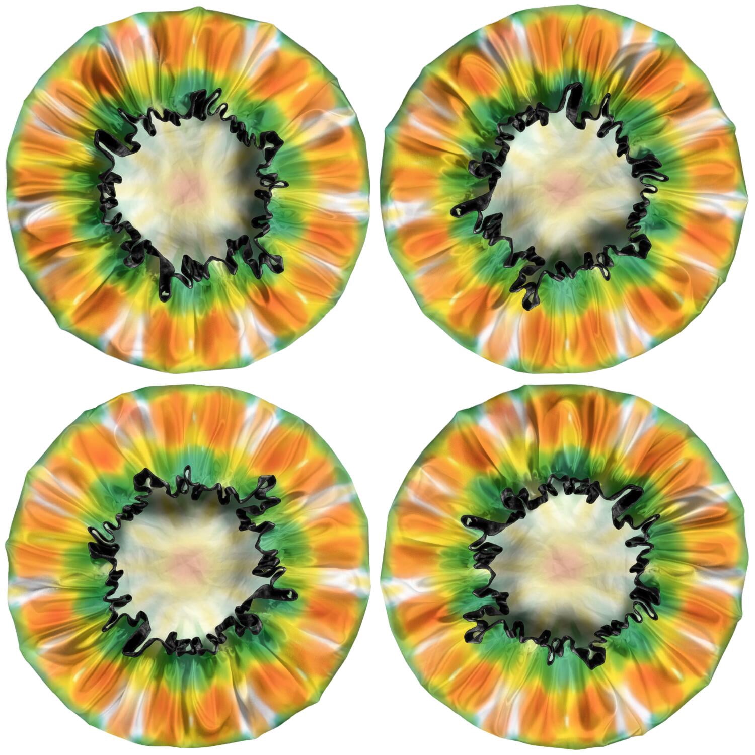 Shower Caps,Colorful Rainbow Tie Dye Spiral Pattern Waterproof Shower Cap for Women 4 Pieces,Double Reusable Hair Cover for Shower PEVA Elastic Stretch Hem