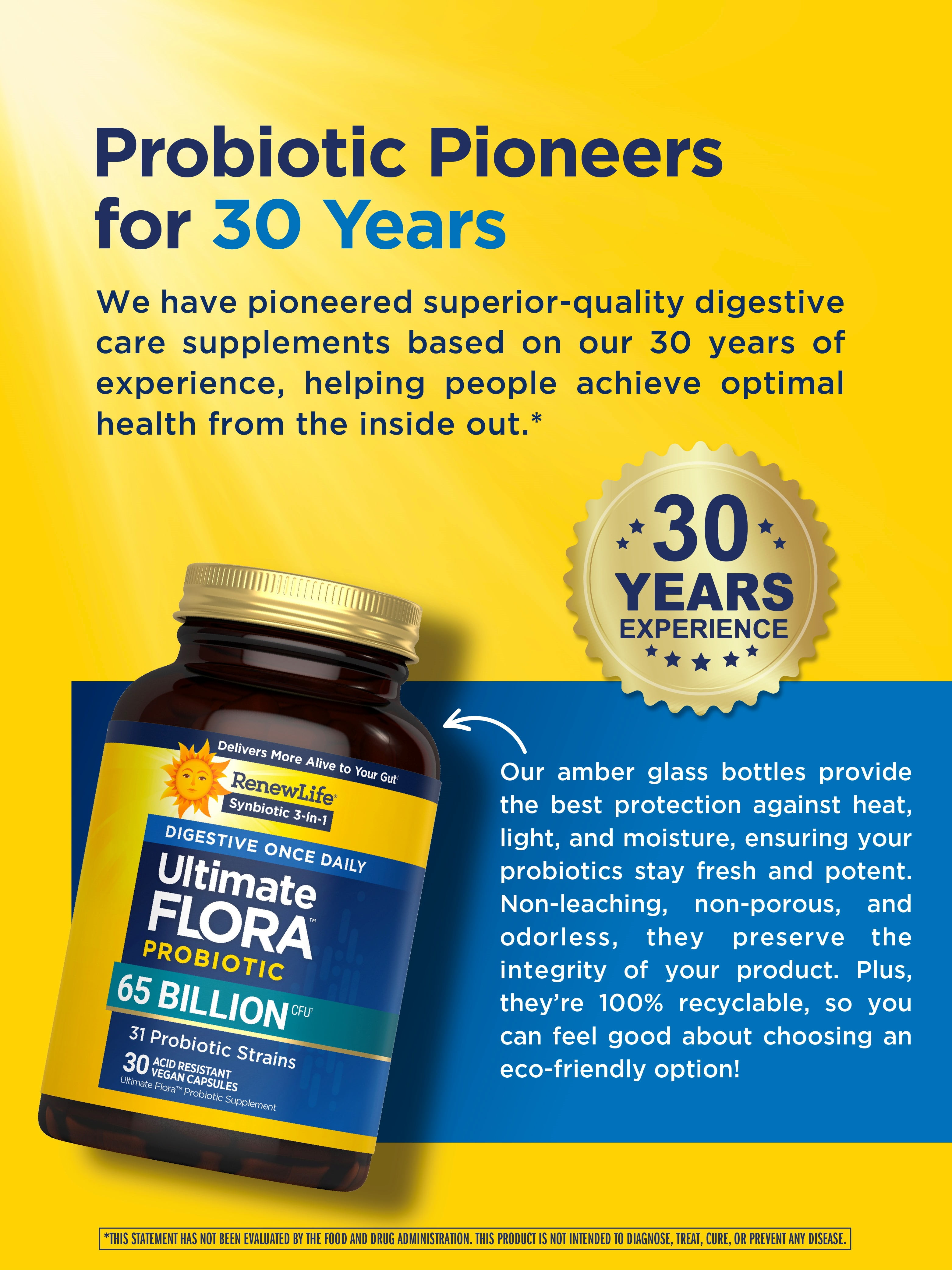 Digestive Ultimate Flora Probiotics | 65 Billion CFU | 30 Delayed Release Vegan Capsules | by Renew Life
