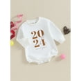 thumbnail image 4 of Infant Baby New Year Jumpsuit 3M 6M 12M 18M Letter Print Round Neck Long Sleeve Sweatshir Romper Toddler Clothes, 4 of 10