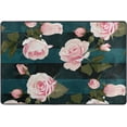 thumbnail image 4 of Dreamtimes Pink Roses Flower Area Rug 72x48in Black Deep Green Strips Non-Slip Floor Carpet Comfort Floor Mats Decor for Indoor Living Dining Room and Bedroom Area, 4 of 7