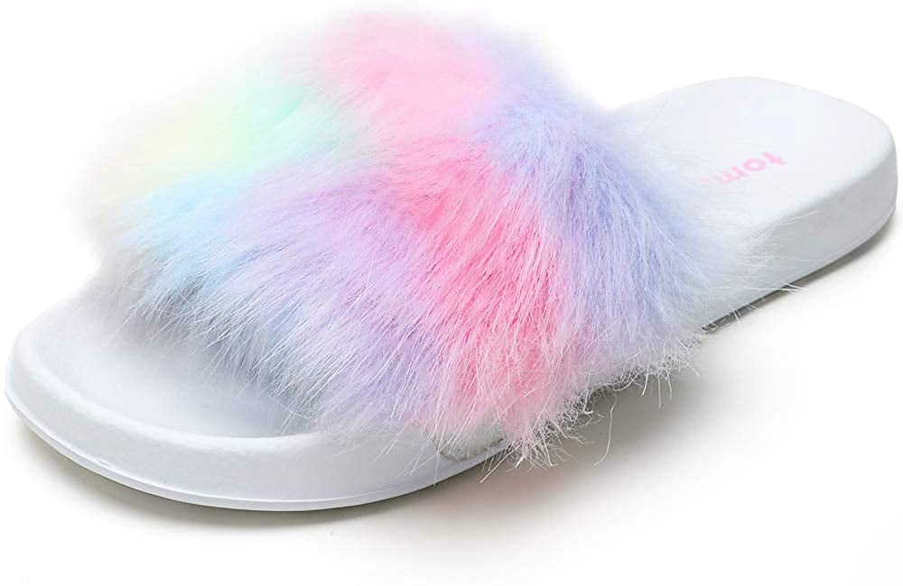 big faux fur slides