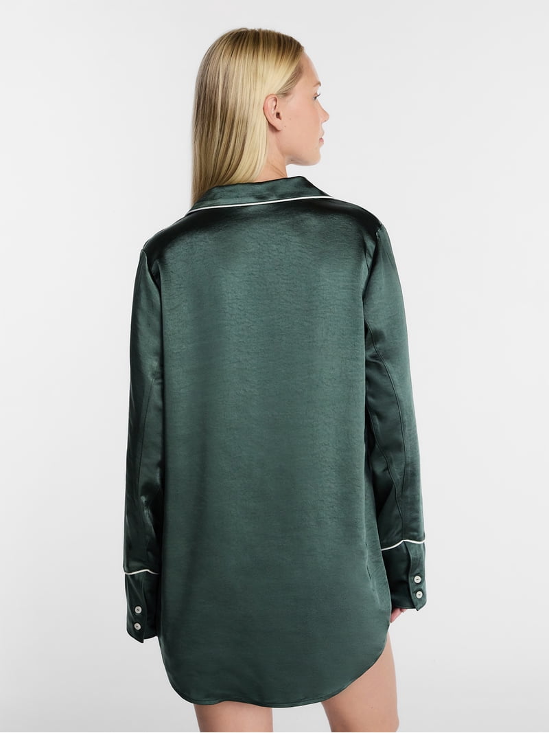 Kacey Lee Women's Satin Sleep Shirt with Long Sleeves, Size XS-XXL
