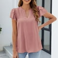 thumbnail image 2 of Puntoco Plus Size Tops 2025 Clearance Women'S Lace Sleeves Solid Color V-Neck Front Pleated Casual Top Pink XL(XL), 2 of 8