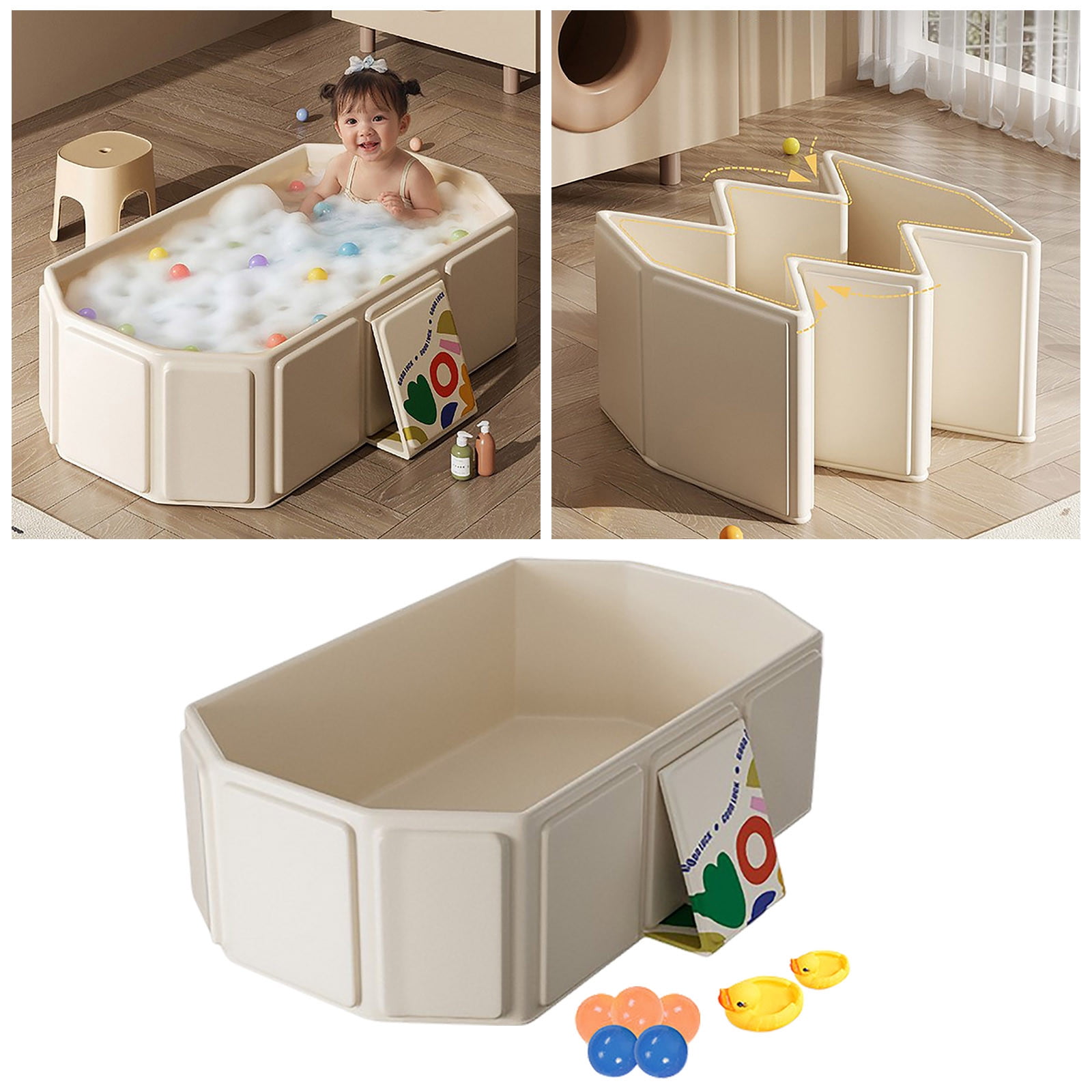 Foldable Kids Bathtub Portable Bathing Tub With Drain Plug And Play Toys For Toddler Pet Wash Shower Basin