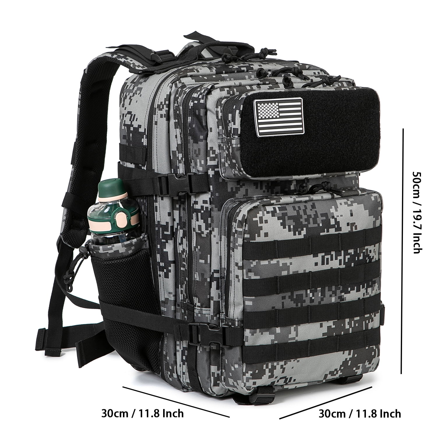 QT&QY 45L Outdoor Hiking Backpack for Men Molle Daypack 3 Day Gym Travel Rucksack with Bottle Holder