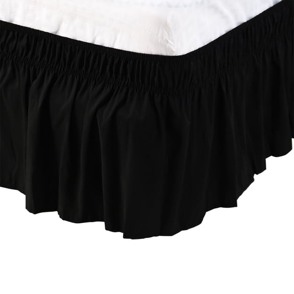 PiccoCasa Polyester Bed Skirt 15" Wrap Around Drop Dust Bed Ruffle 3 Sided Coverage Full Black