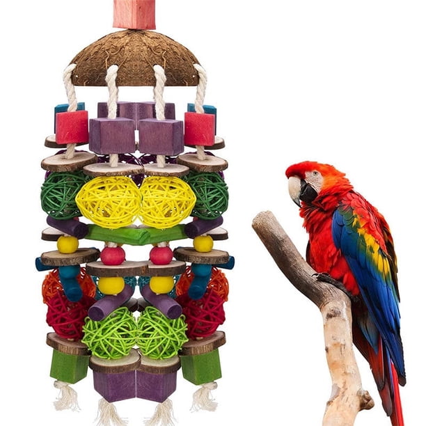 Juguete masticable para loros, juguete grande de madera natural de 18 pulgadas para loros, juguete masticable para pájaros, juguete grande para morder para loros, loro gris africano