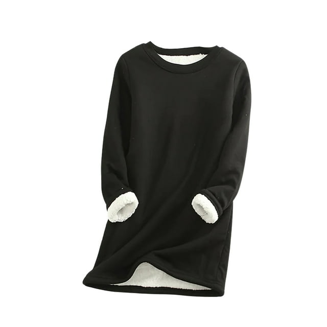 Opperiaya Robe Pull Midi pour Femmes Grande Taille Manches Longues Col Rond Basique Automne Hiver Chandail en Molleton Couleur Unie
