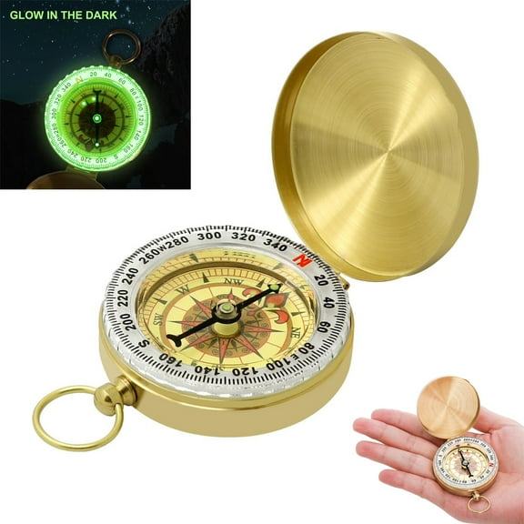 Camping Survival Compass,Tutuviw Metal Pocket Clamshell Compass,Waterproof Luminous Compass,Portable Compass for Hiking Camping Hunting Outdoor Military Navigation Tool (Copper)