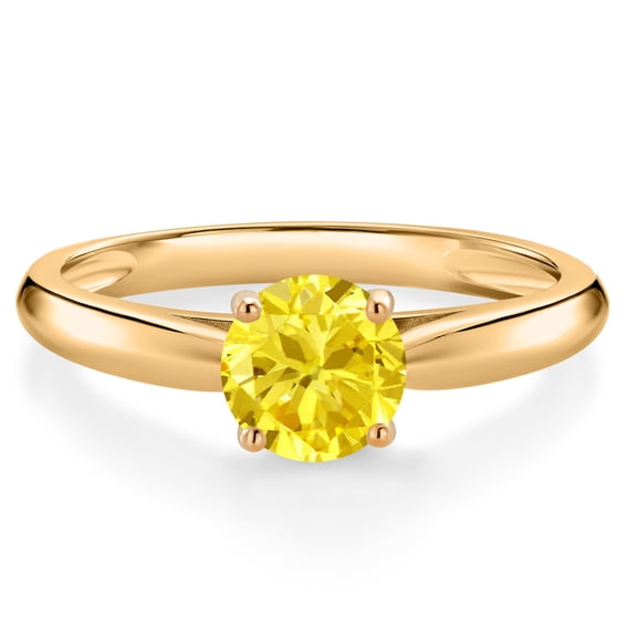 Gem Stone King 1.50 Ct Round Yellow Zirconia 10K Yellow Gold Solitaire Engagement Ring (Size 9)