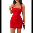 thumbnail image 3 of Vestido Mini Ajustado Fruncido para Mujer, de Verano, de , con Cuello Halter y Espalda Descubierta, para Cóctel, Fiesta o Club Rojo M, 3 of 7