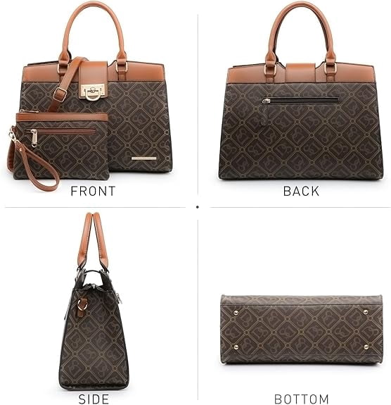 Dasein Handbags for Women Purses Monogram Satchel Purse Large Tote Ladies Handbag Shoulder Bags Top Handle Work Bag 2pcs Set
