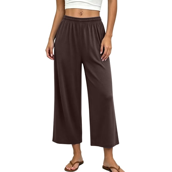 ROHUUQUE Women's Pajama Pants Cotton Blend Wide Leg Loose Drape Cropped Casual Elastic Waist Home Sleep Bottoms Lounge