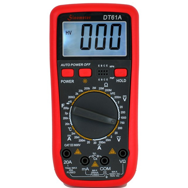 Sinomètre DT61A, Multimètre Numérique 20A avec Mesure de Température et Fusible Réinitialisable par Sinomètre